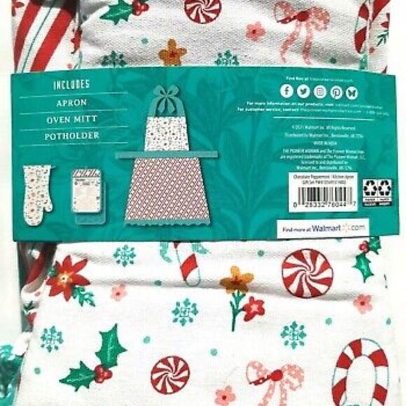 🎄 ♥️ NEW The Pioneer Woman Chocolate Peppermint 3 Piece Kitchen Apron Set - Picture 3 of 4